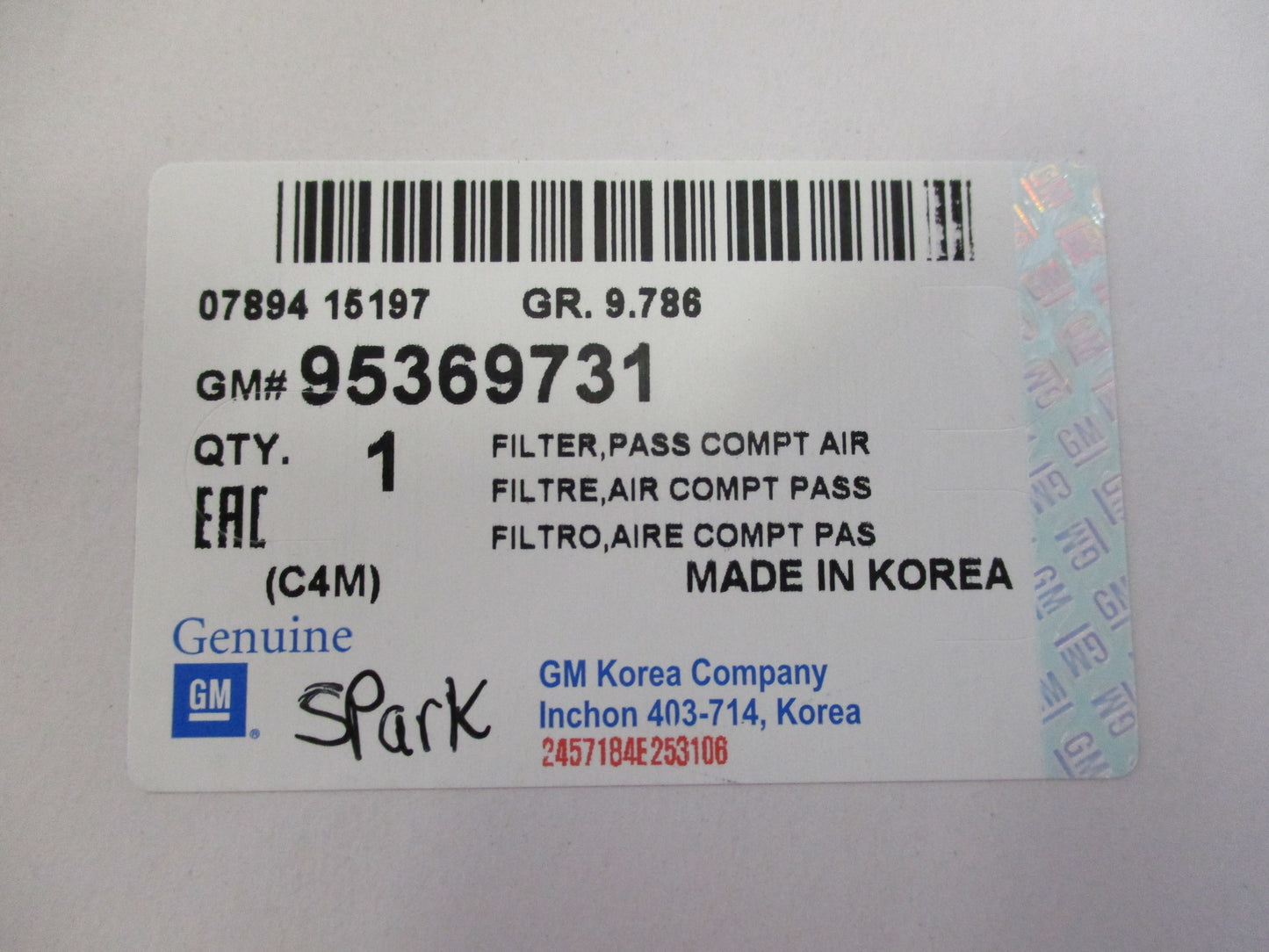 Holden Barina Spark 1.4 ltr Genuine Cabin Filter New Part