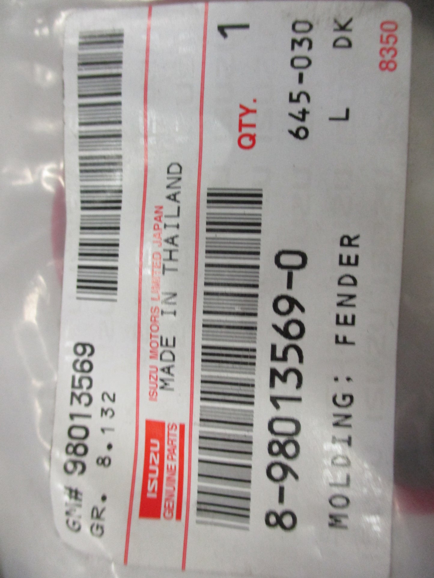 Isuzu D-max/Rodeo Genuine Left Hand Rear Tub Moulding New Part