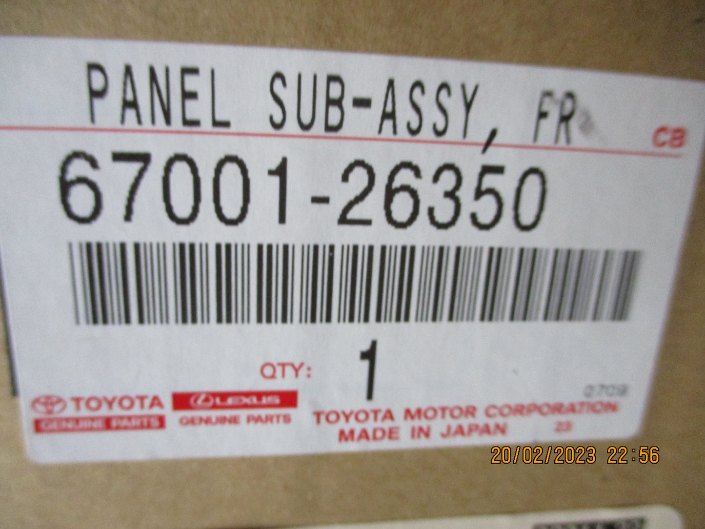 Toyota Hiace Genuine Right Hand Front Door Panel New Part