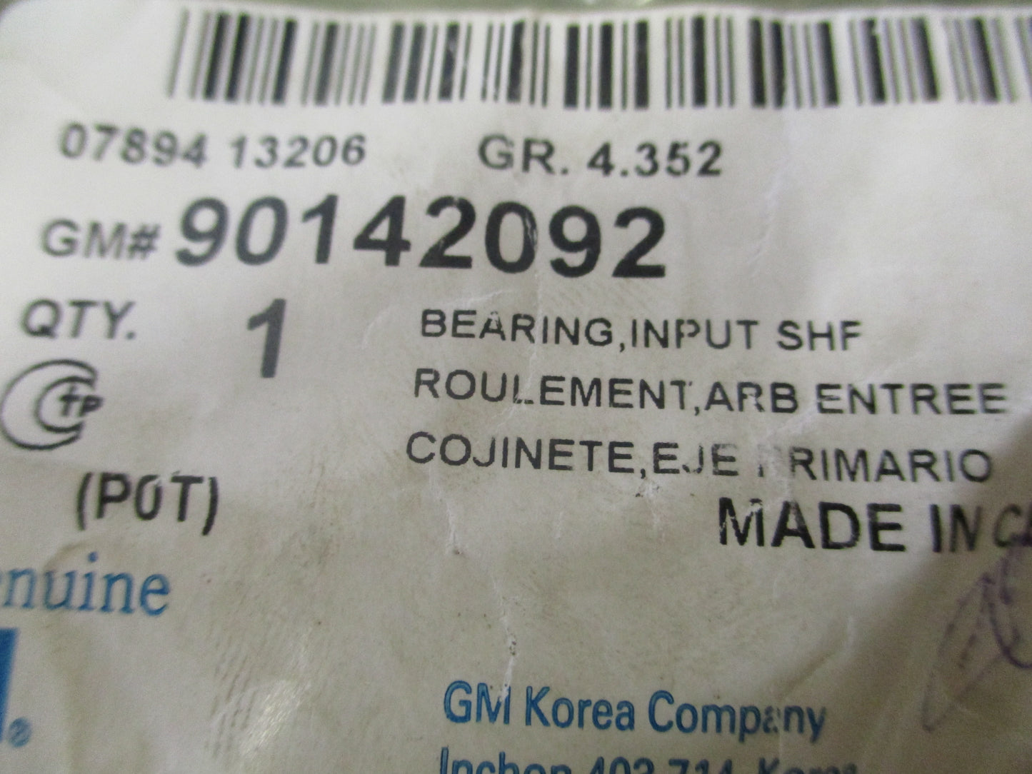 Holden Barina Genuine Manual Transmission Main Shaft Pilot Bearing New Part