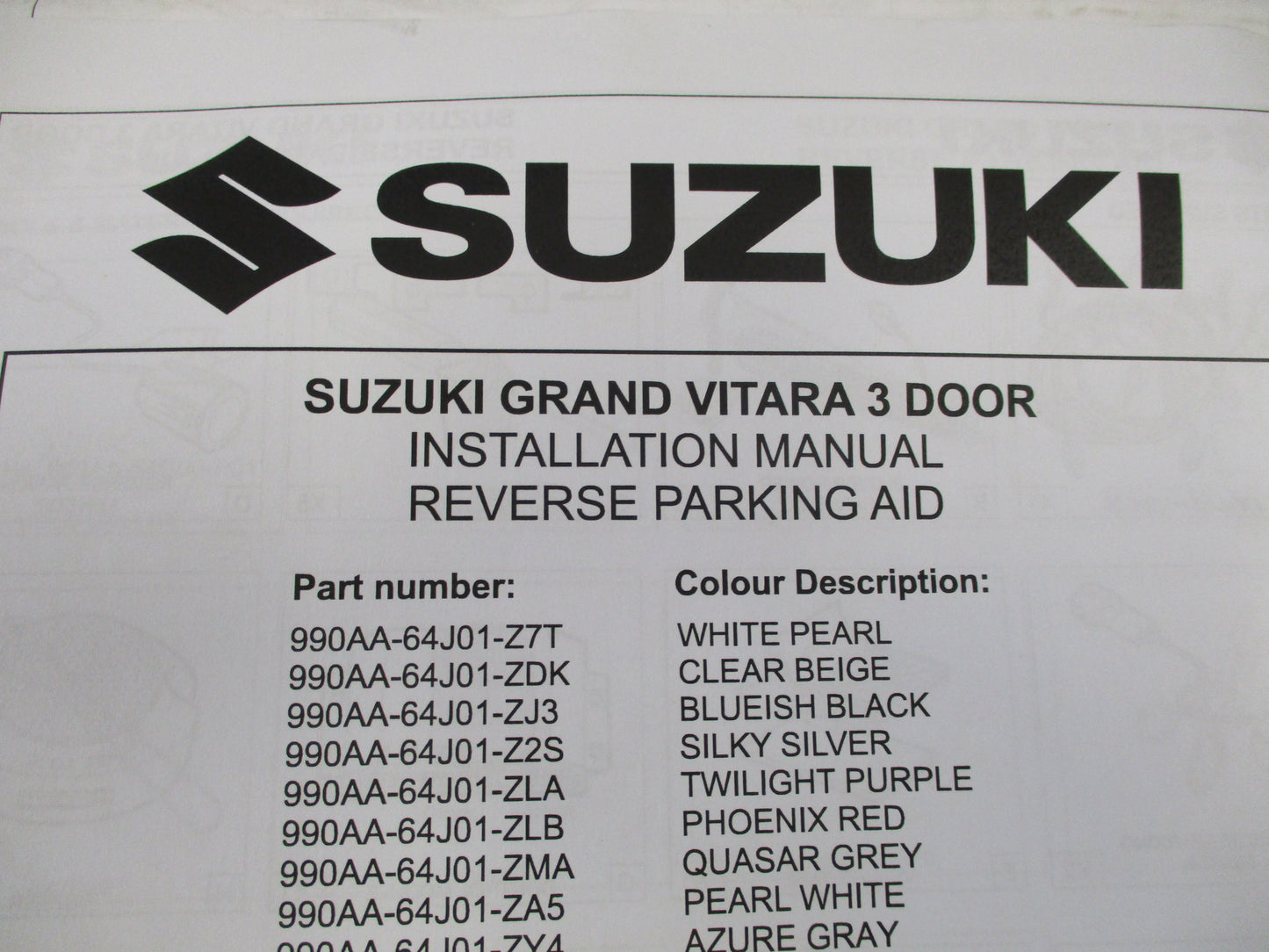 Suzuki JB Vitara Genuine 4 Head Rear Parking Sensor Kit (Quazar Gray) New Part