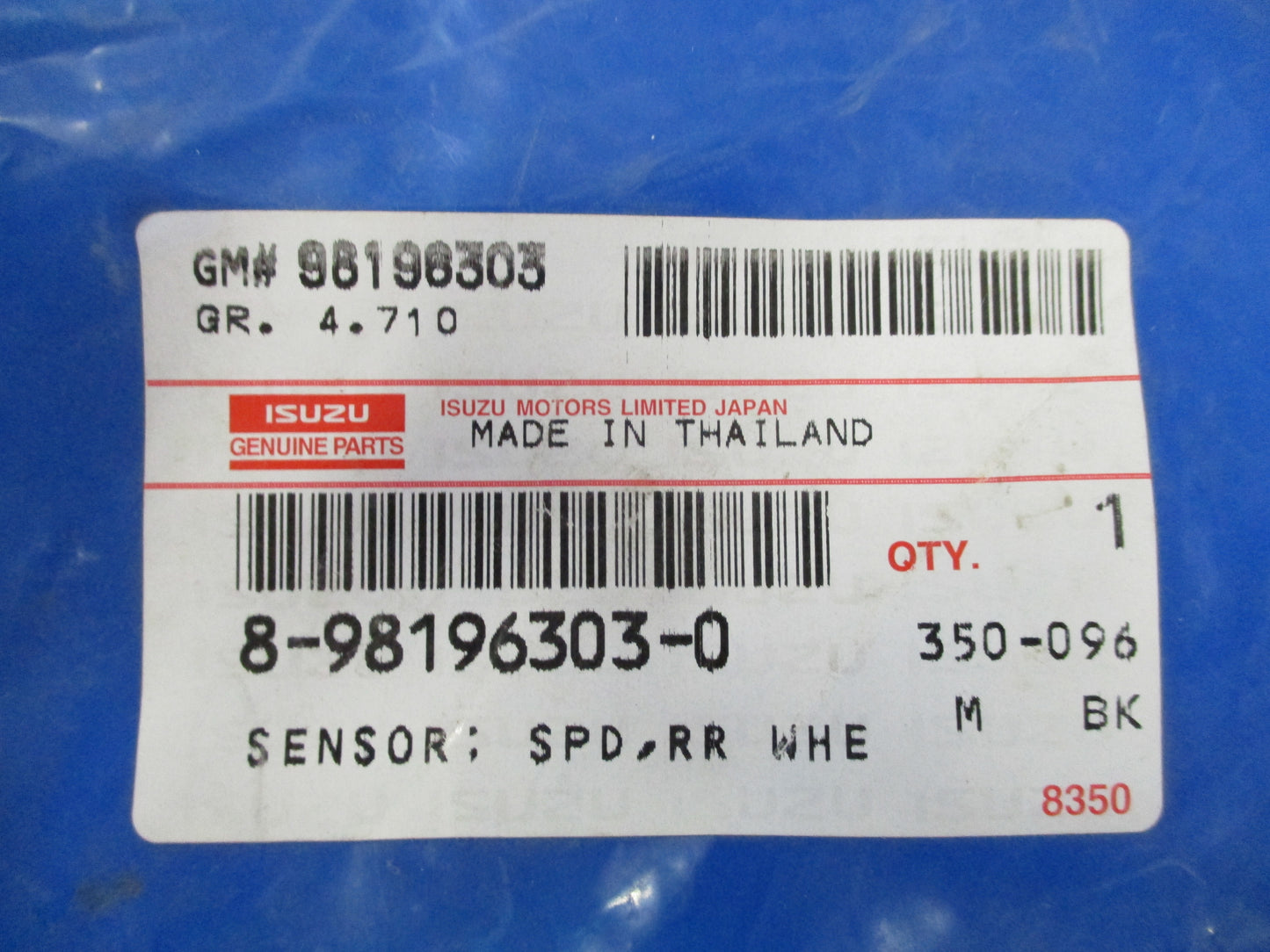 Isuzu D-Max Genuine Left Hand Rear Wheel Speed Sensor New Part