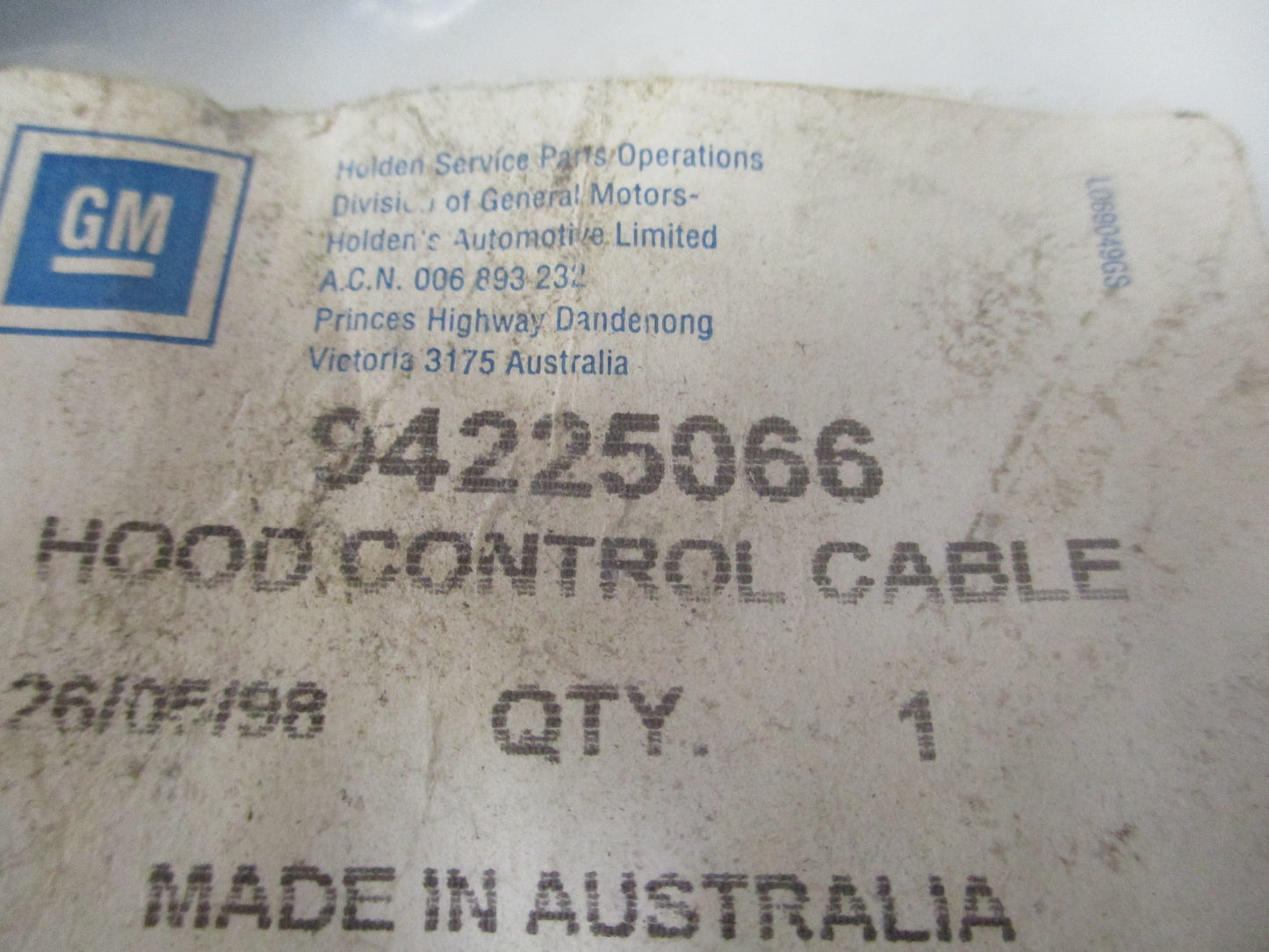Holden JB/JD/JE Camira Genuine Hood Control Cable - New Part