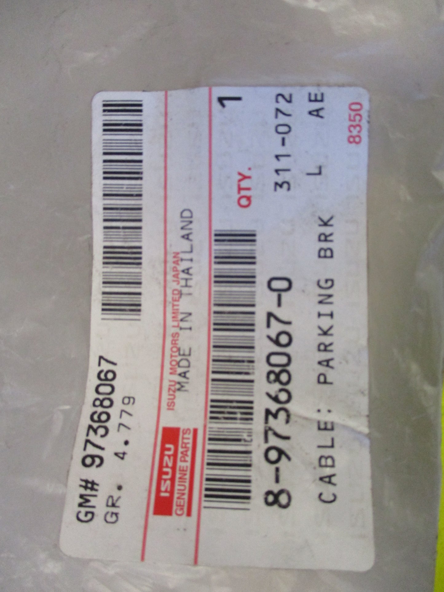 Holden RA Rodeo/ Isuzu D-max Genuine Parking Cable New Part
