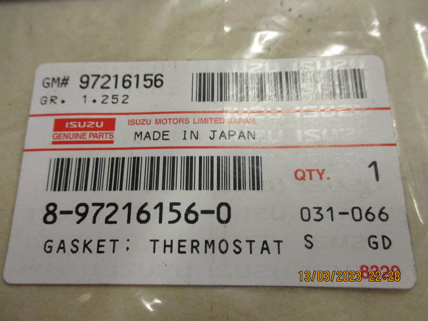 Isuzu NKR77 4JH1 Genuine Thermostat Base Gasket New Part