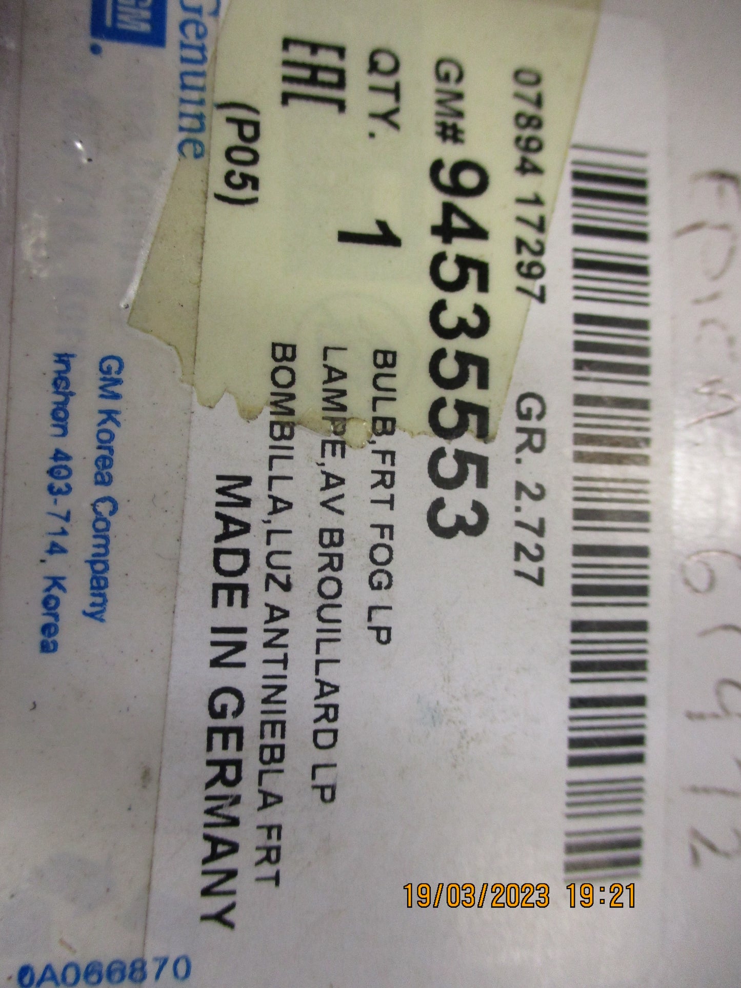 Holden Epica Genuine 12V HB4 55W Bulb Fog Light New Part