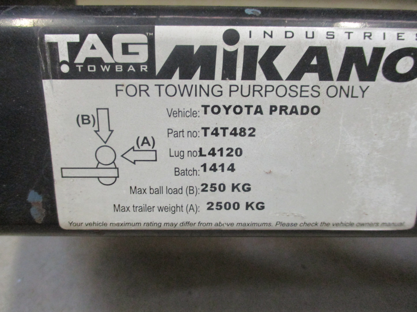 Tag Towbar Suits Toyota Prado 120 Series New Part