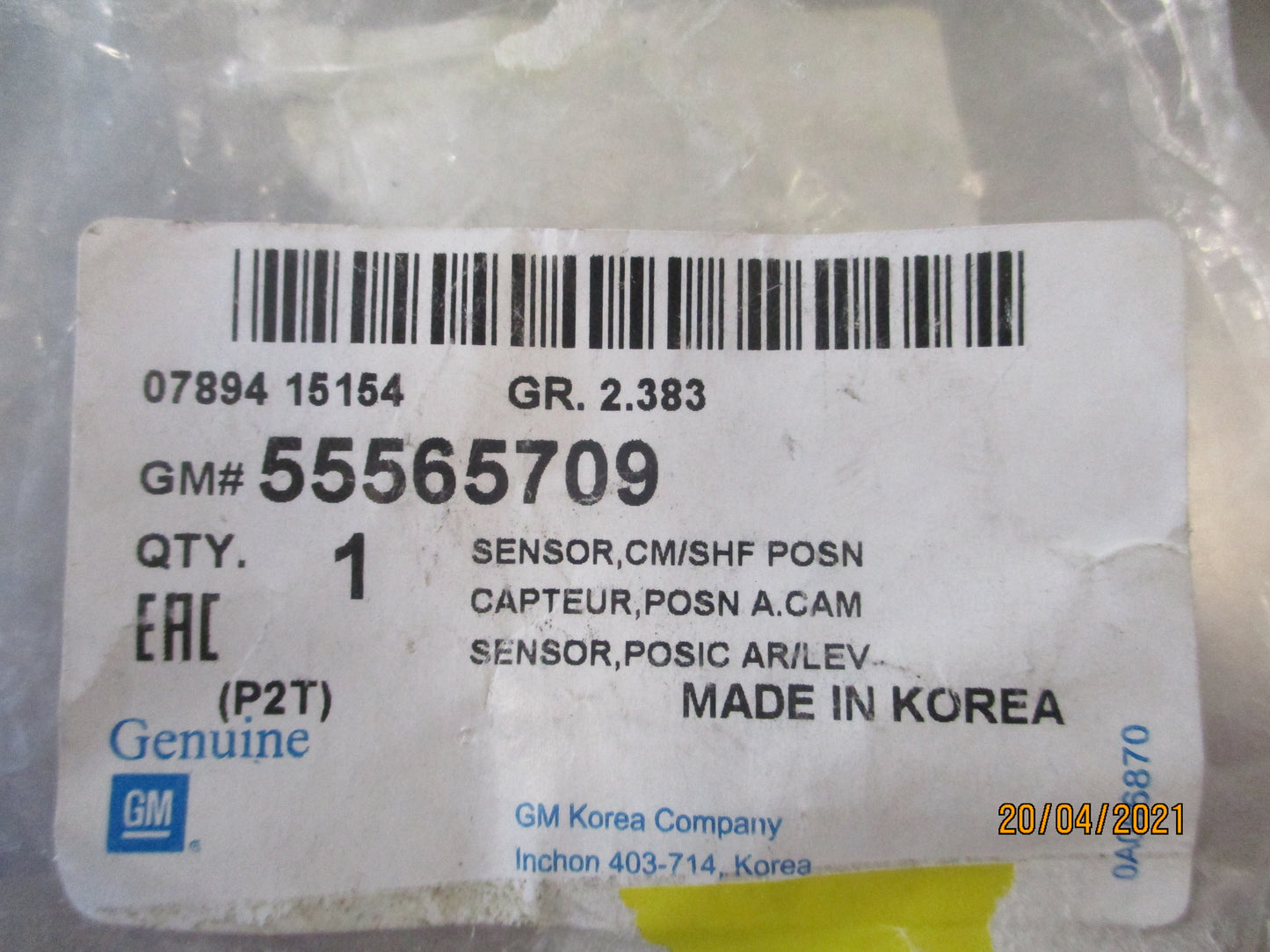 Holden Cruze Genuine Camshaft Position Sensor New Part