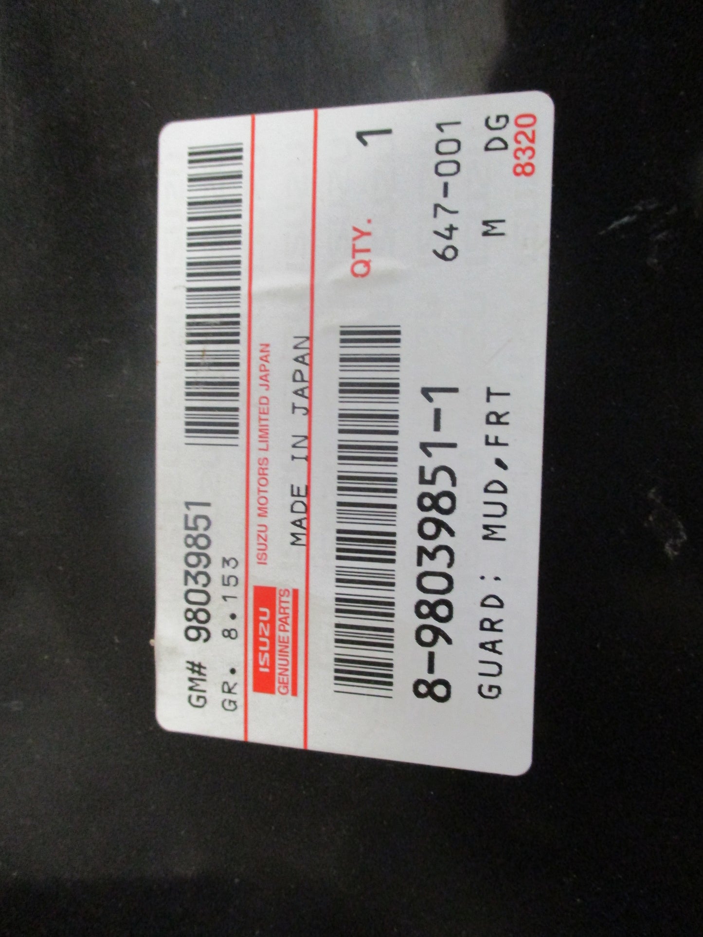 Isuzu FVR/FTR Genuine Left Hand Front Mud Guard New Part