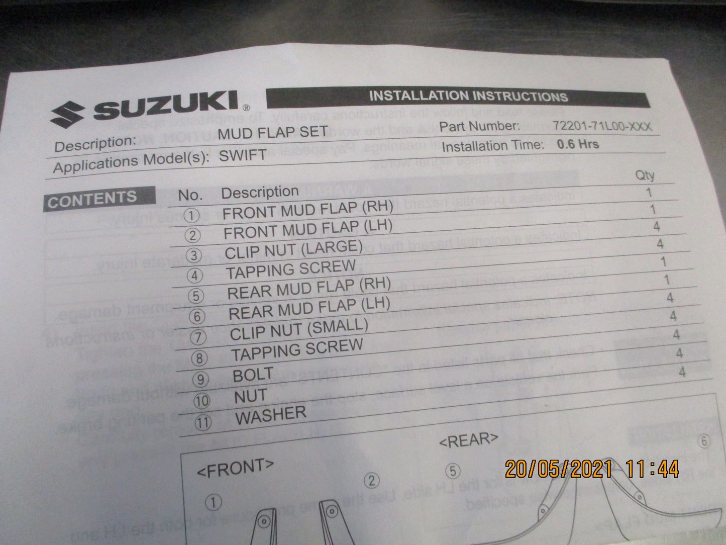 Suzuki Swift Genuine Mud Flap Set New Part