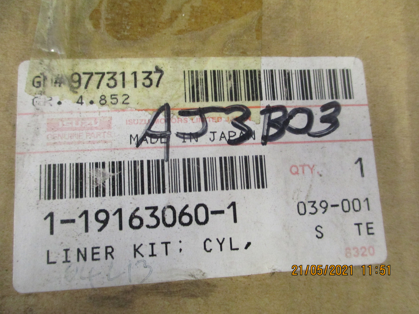 Isuzu CXZ Genuine Cylinder Liner Kit New Part
