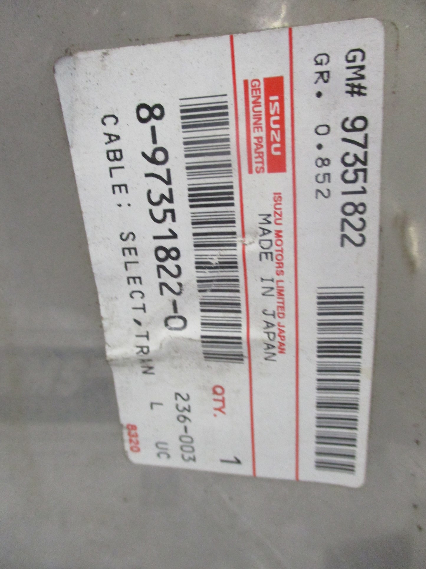 Isuzu NKR Genuine Transmission Control Shift Cable New Part
