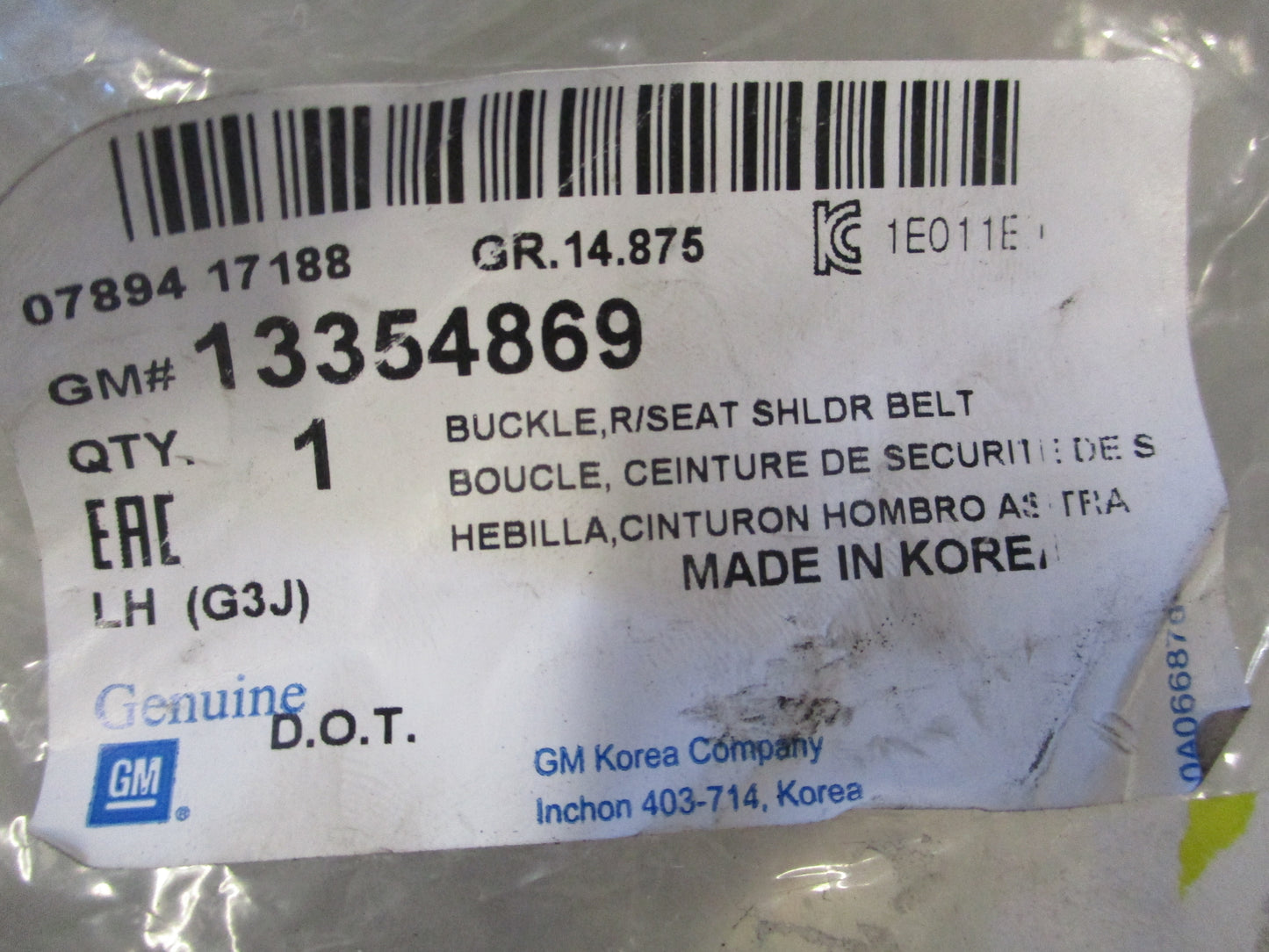 Holden J Astra Genuine Rear Left Seat Belt Buckle New Part