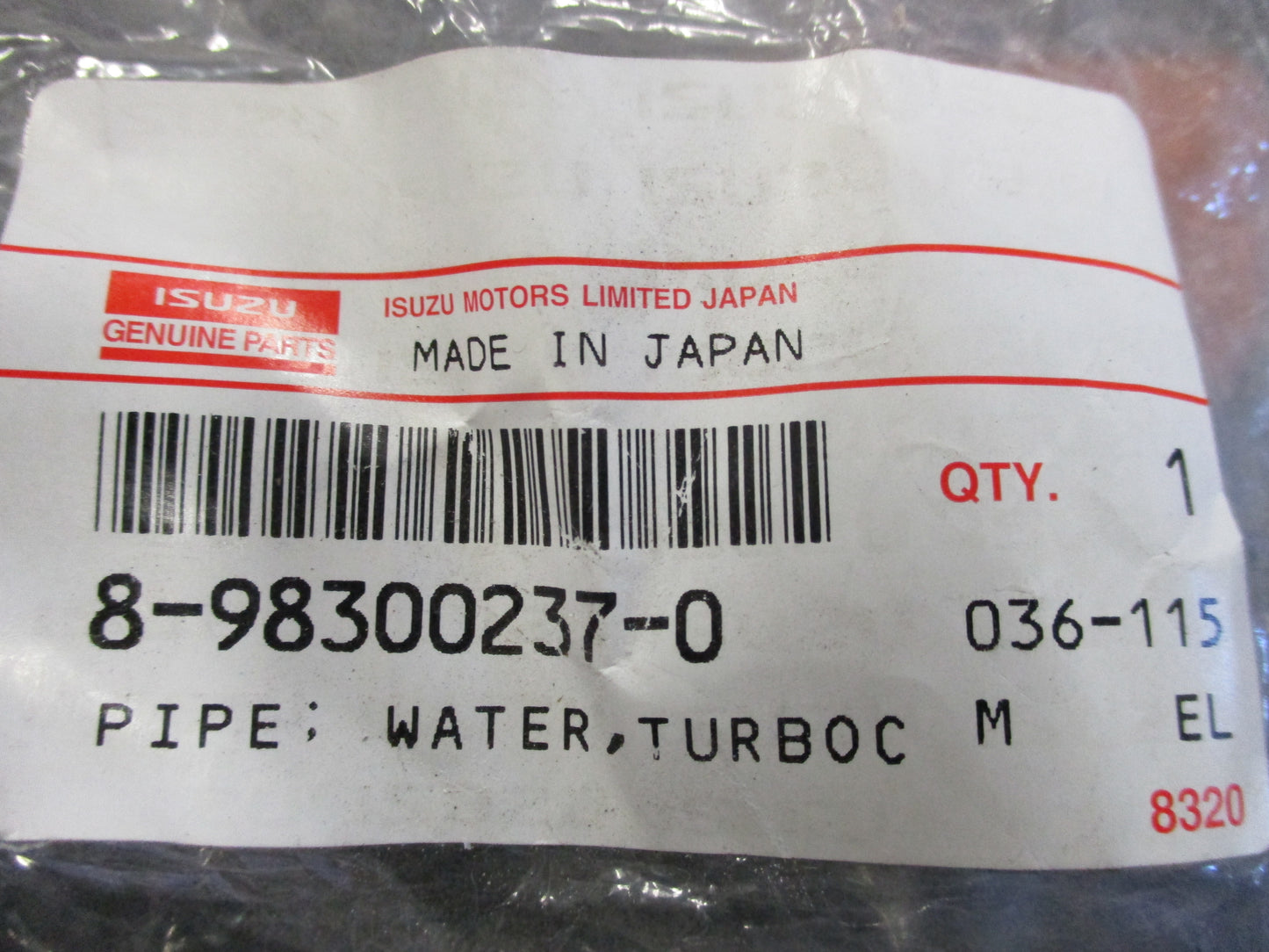 Isuzu CYZ Genuine Turbocharger Water Inlet Pipe New Part
