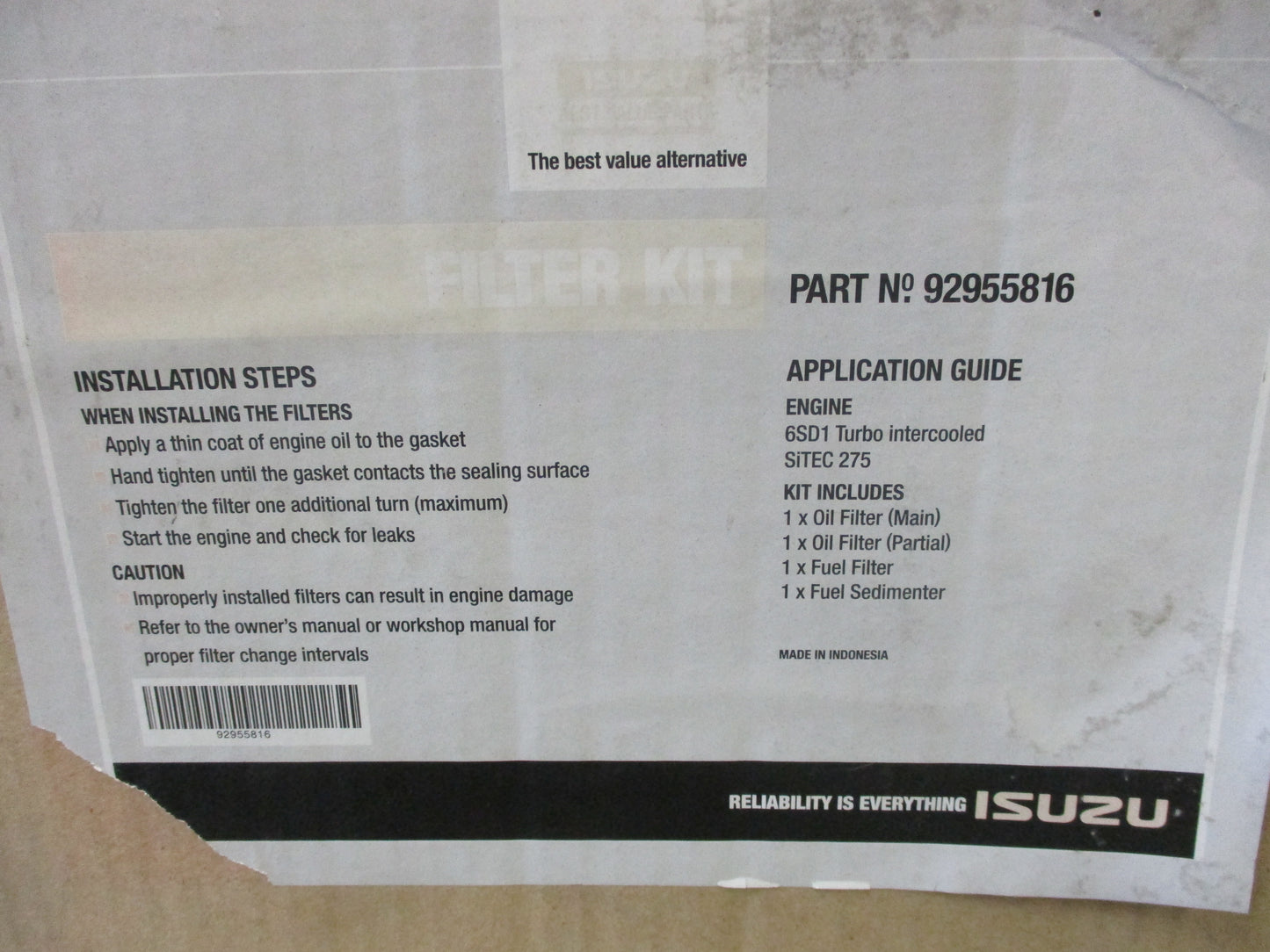 Isuzu F Series Genuine Truck Filter Service Kit New part