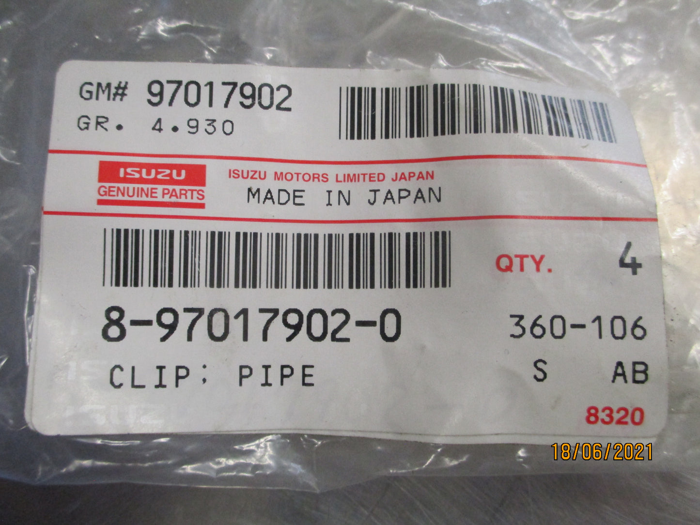Isuzu NPR/NQR Genuine Clip For Pipe New Part