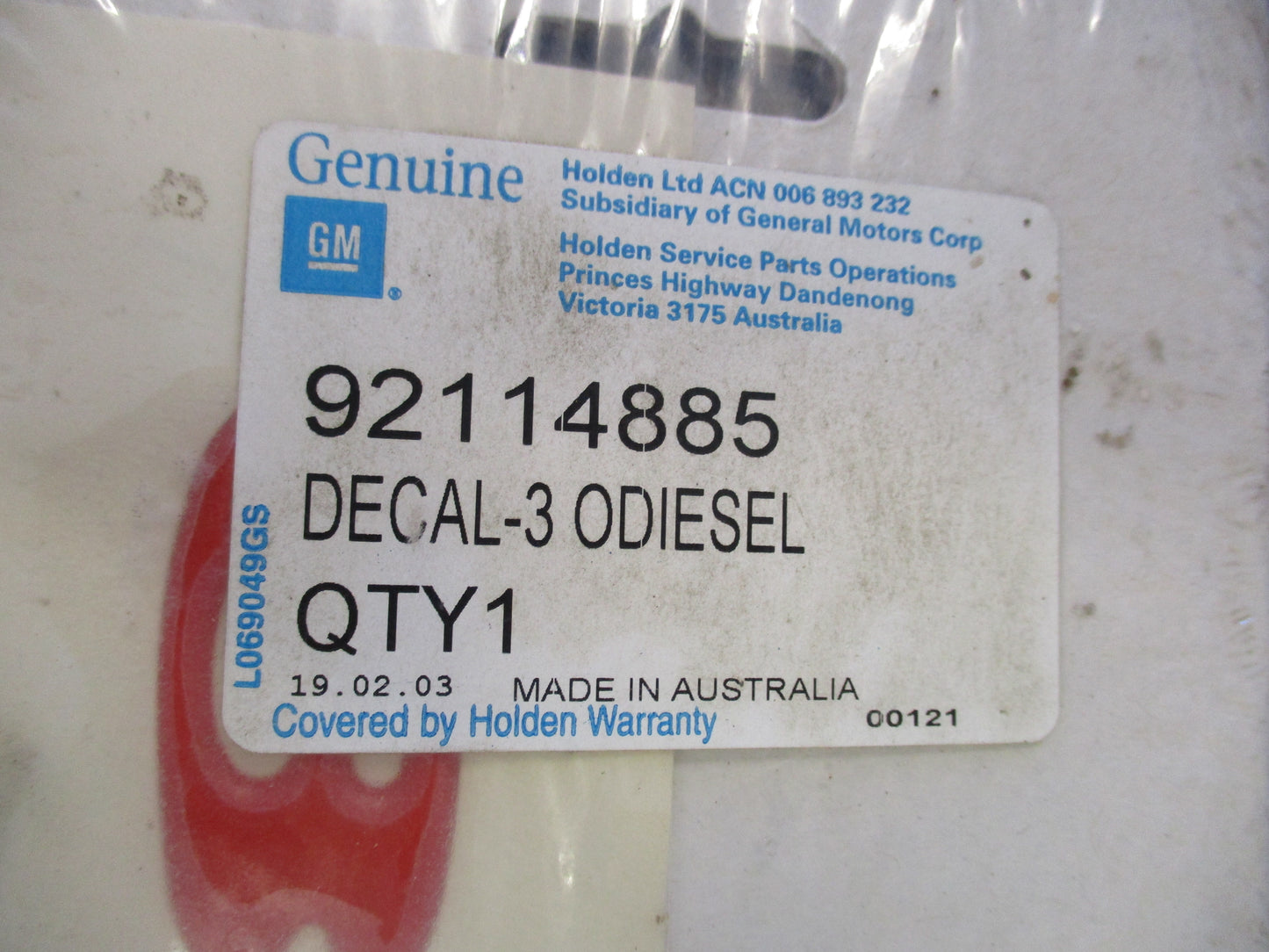 Holden Rodeo Genuine 3.0 intercooled TD Decal New Part