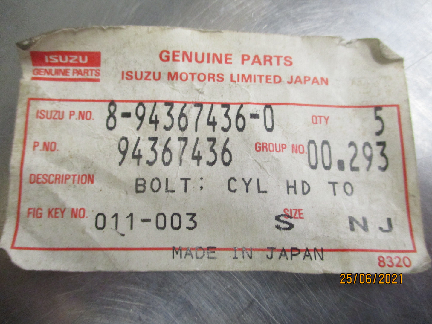 Isuzu NPR/NQR Genuine Cylinder Head To Block Bolt New Part