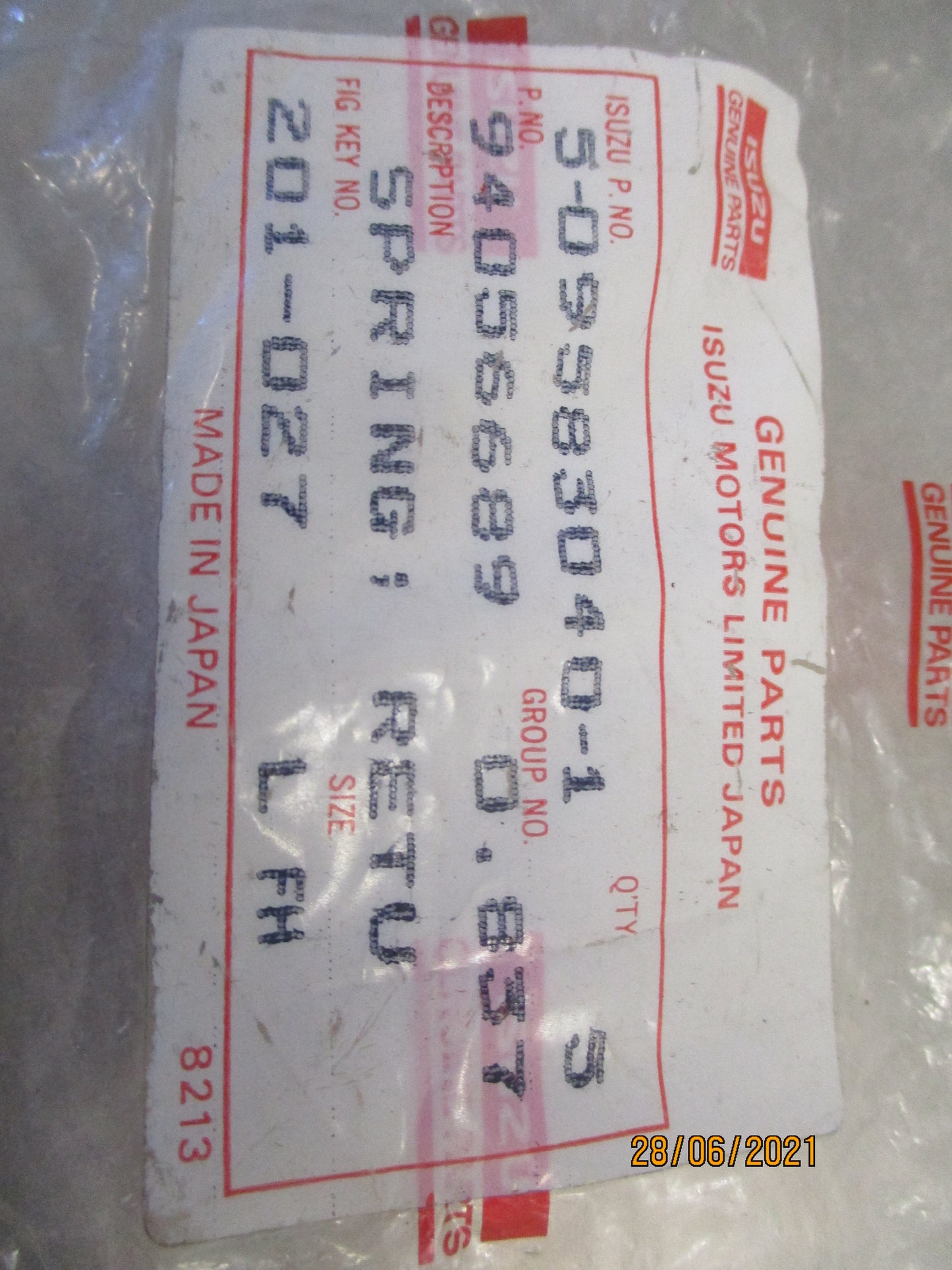 Isuzu Engine 4JB1 Genuine Return Spring New Part