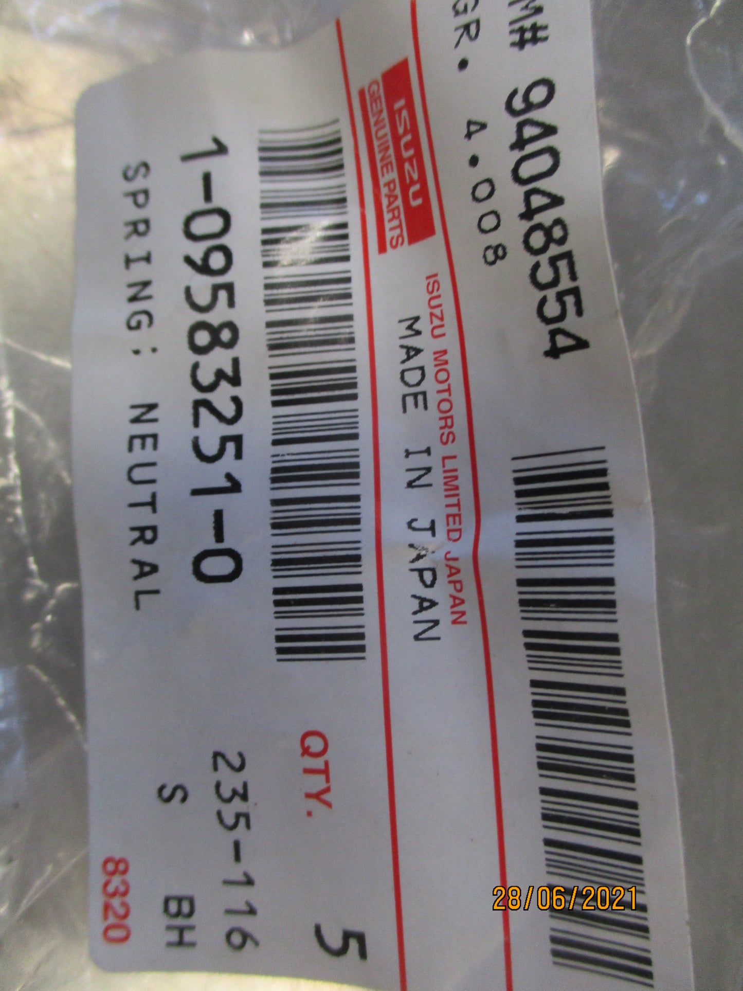 Isuzu FSS Genuine Neutral Spring New Part