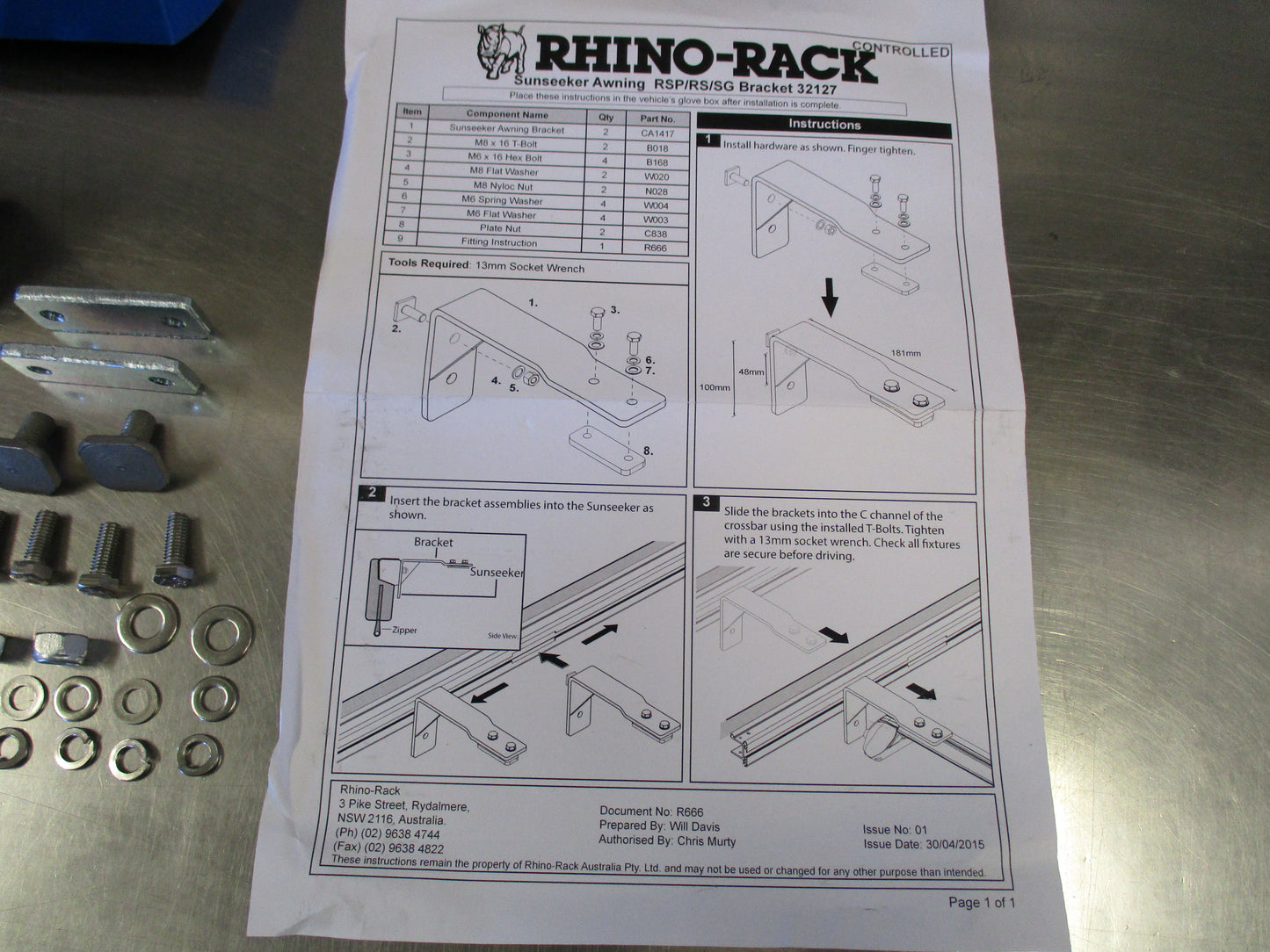 Rhino Rack Sunseeker Awning Angled Down Bracket New Part