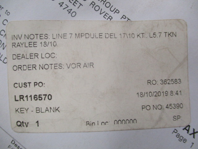 Land Rover Genuine Replacement Uncut Master Key New Part
