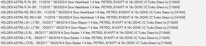 Holden BK Astra Genuine Rear Disc Brake Pad Set New Part