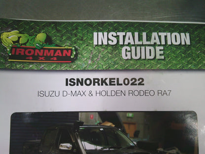 Ironman 4X4 Snorkel Kit With Instructions Suits Isuzu D-Max/Holden Rodeo New Part