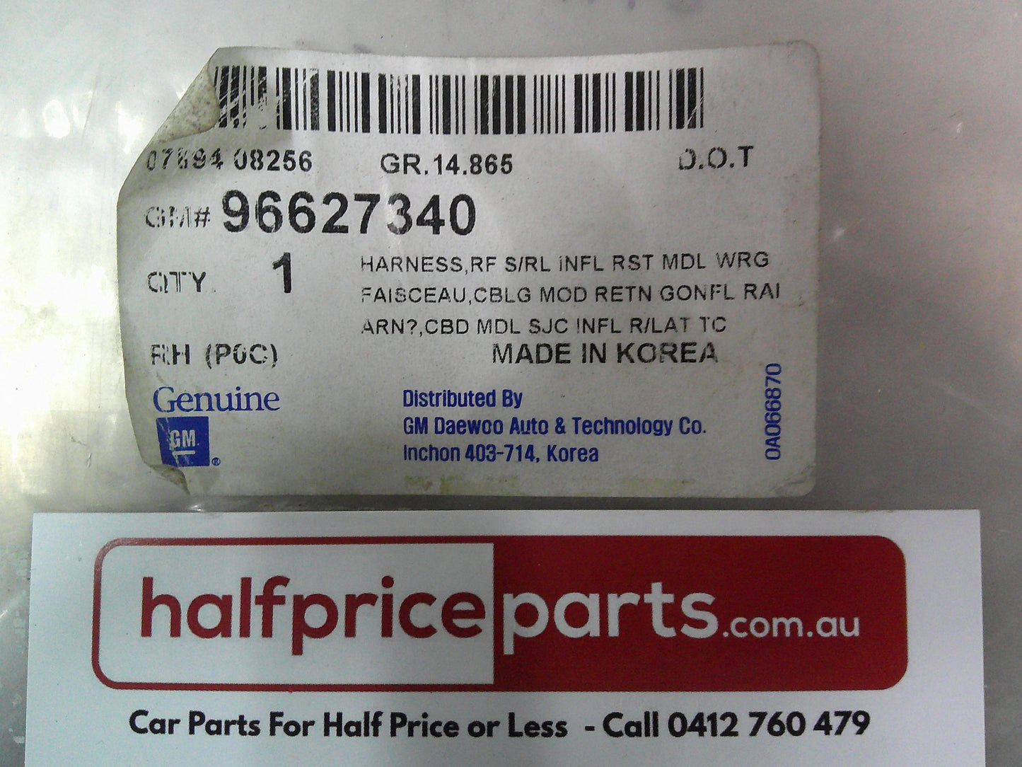 Holden CG Captiva Genuine Right Hand (Driver) Roof/Side A/Bag Module Harness New Part