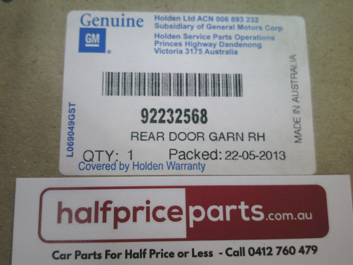 Holden VE Commodore Wagon Genuine Right Hand Rear Window Cover - New Part