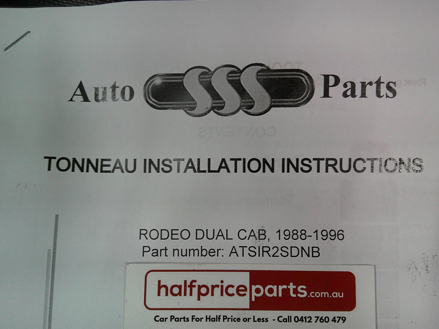 Holden TF Rodeo Dual Cab Tub Tonneau Kit (Bungee Rope) New Part