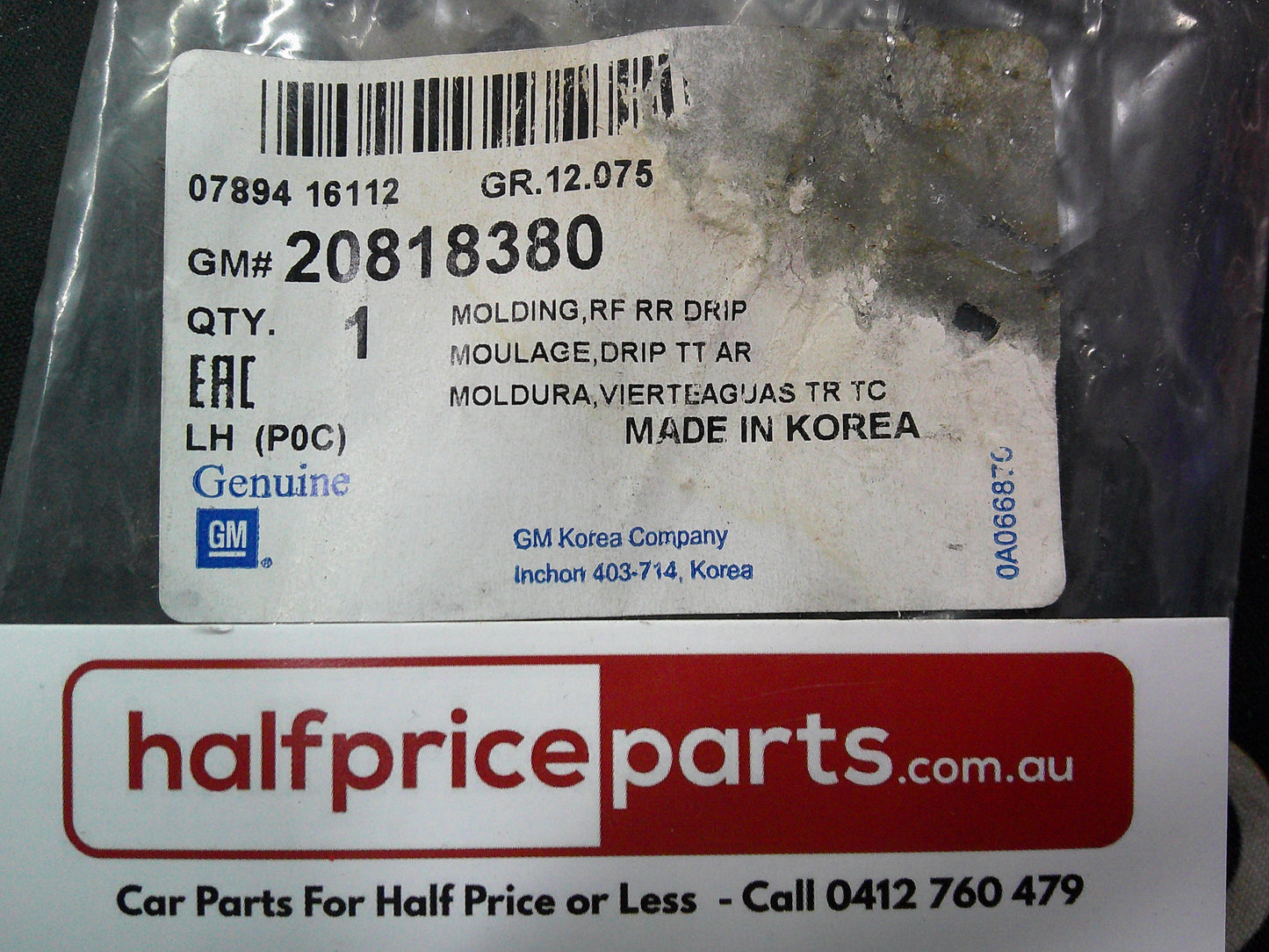 Holden CG Captiva Genuine Left Hand Rear Roof Moulding - New Part
