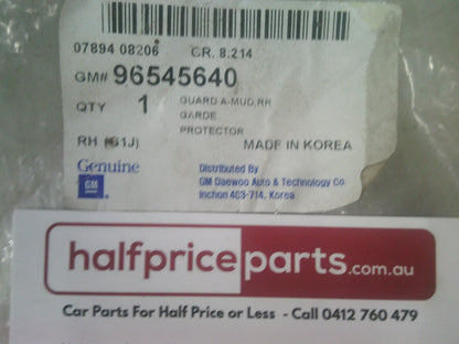 Holden JF Viva Sedan Genuine Right Hand Rear Mud Flap New Part