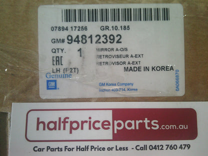 Holden TK Barina Genuine Left Hand Front Door Electric Mirror (Unpainted) New Part