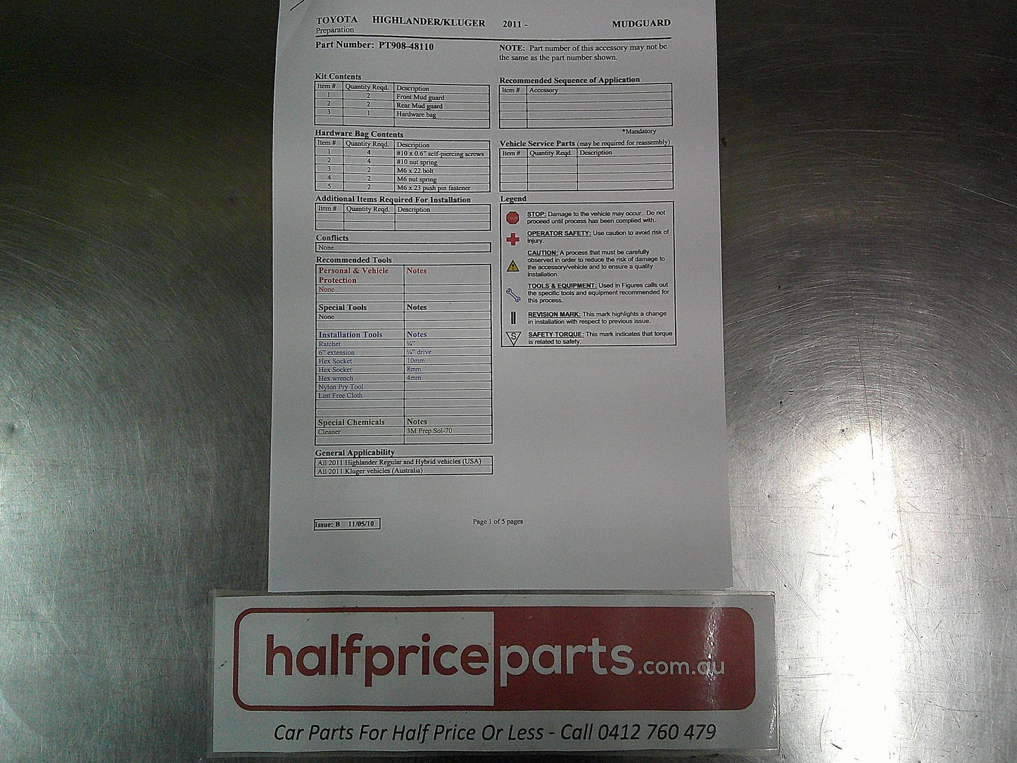 Toyota Kluger Genuine Rear Mud Flap Set Part Of Fitting Kit New Part