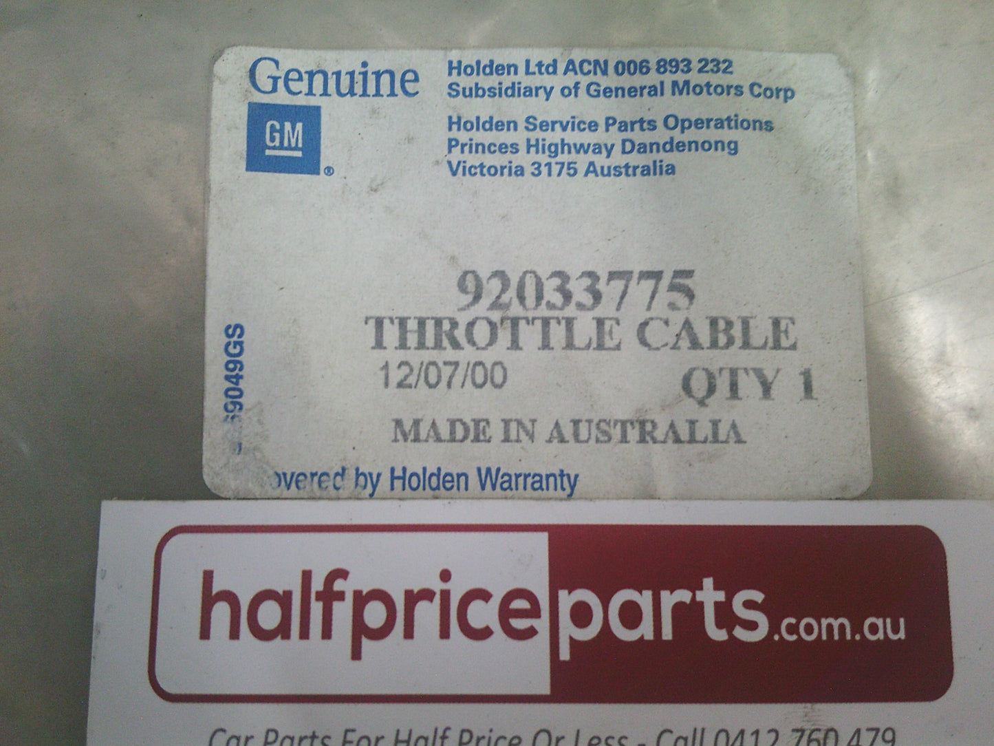 Holden JE Camira Genuine Throttle Cable 2.0L - New Part