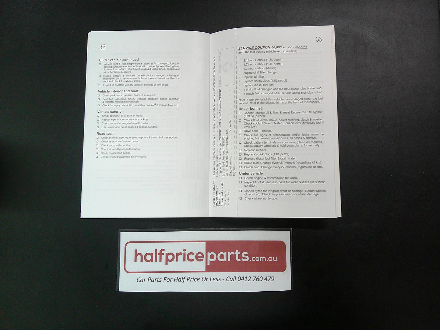 Holden Cruze JH Genuine Service/Warranty Booklet New Part