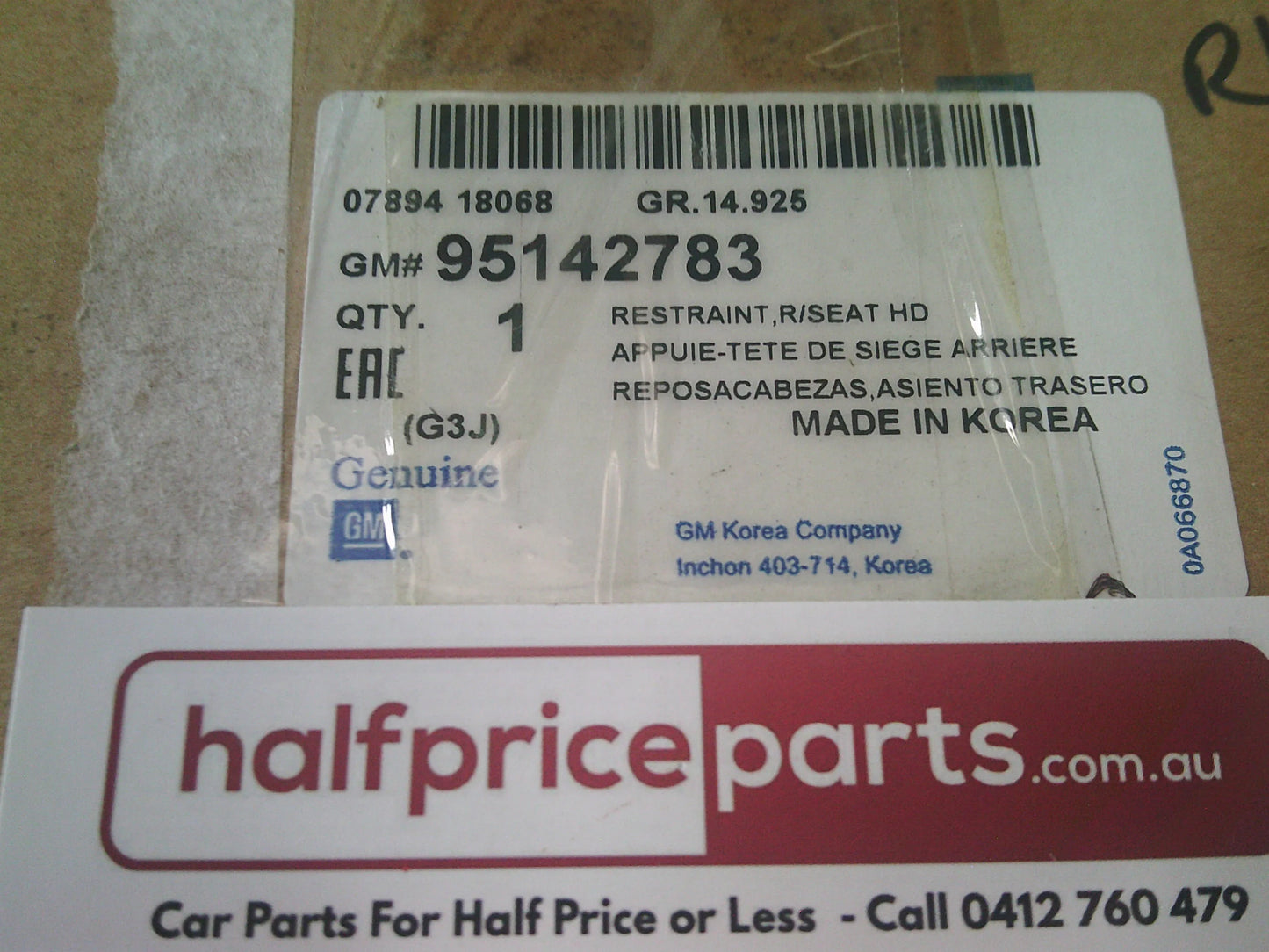 Holden JH Cruze Genuine Right Hand Rear Seat Leather Head Rest New Part