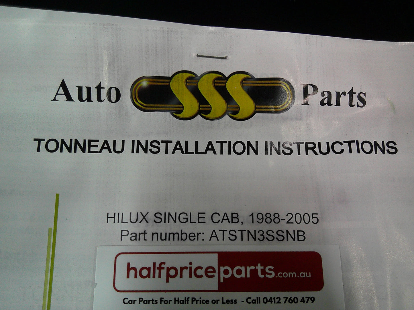 SSS Auto Toyota Hilux RN85/LN147/LN106 Single Cab Tub Tonneau Kit (Bungee Rope) New Part