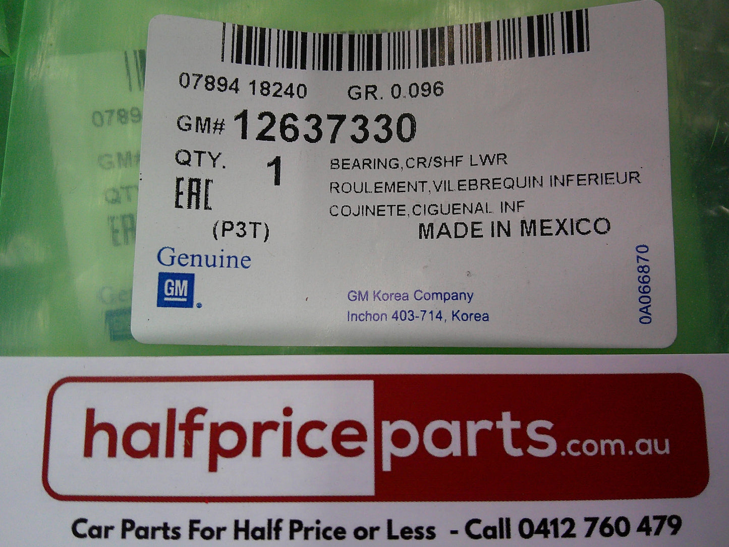 Holden Astra Genuine 1.0L Petrol Standard Crankshaft Bearing Kit New Part