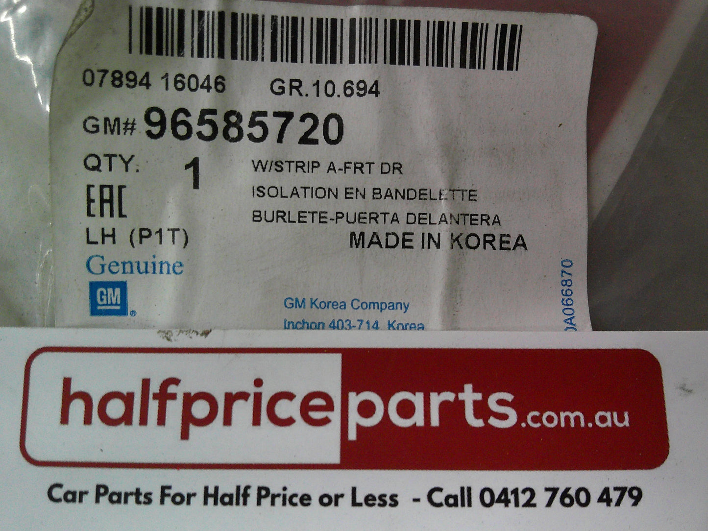 Holden TK Barina Genuine Left Hand Front Door Weather Strip New Part