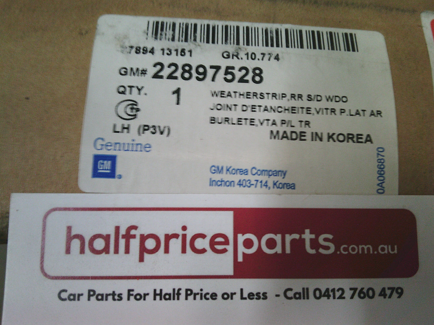 Holden Malibu Genuine Left Hand Rear Window Channel Weatherstrip Seal New Part