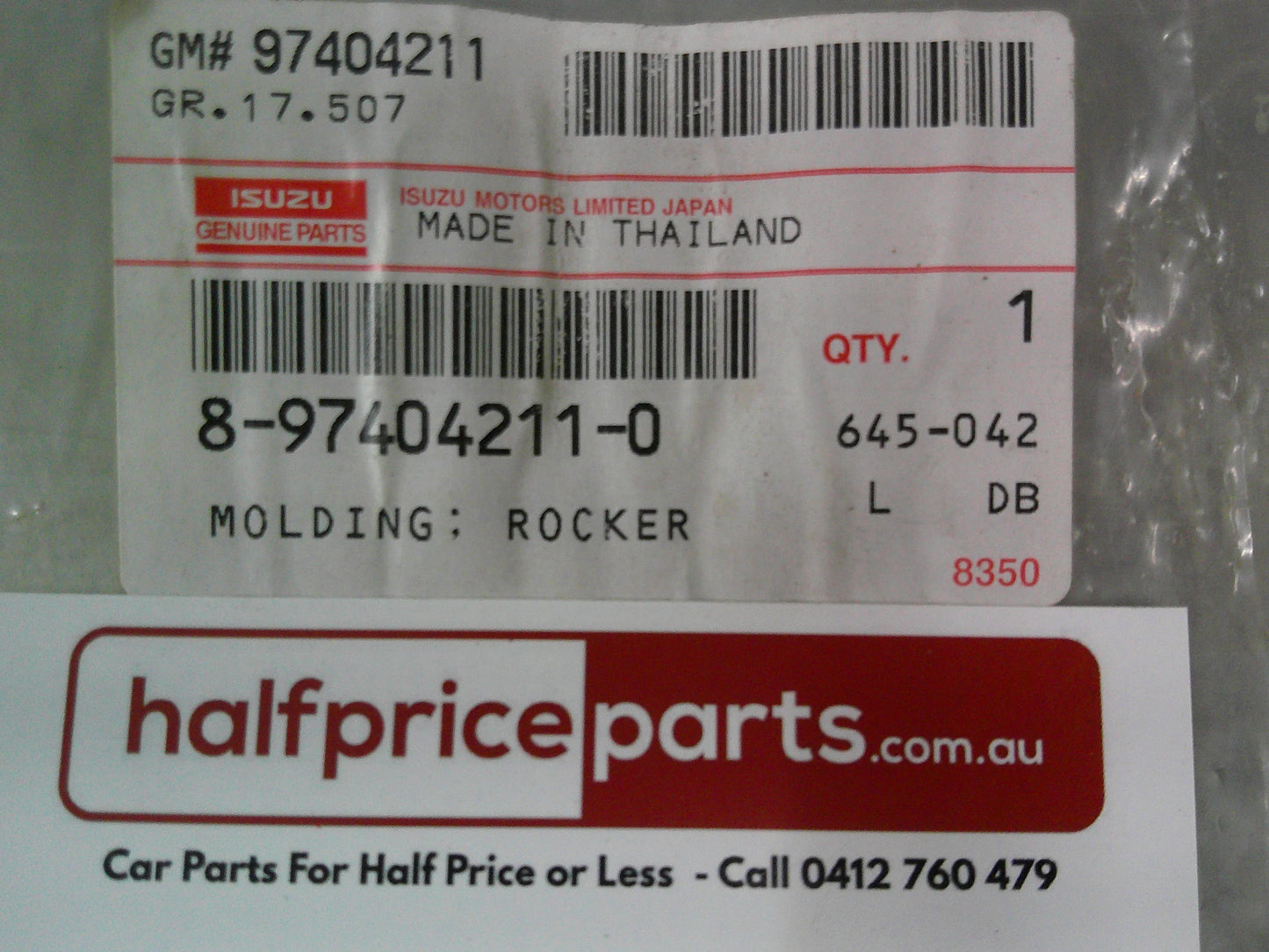 Holden RA Rodeo Dual Cab Genuine Right Hand Rear Outer Door Moulding (Factory Alpine  White) New Part