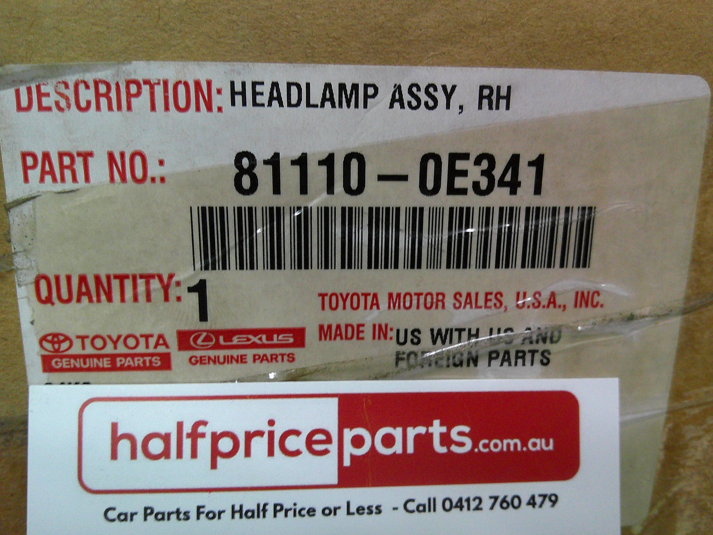 Toyota Kluger GXL/GX Genuine Right Hand Front Head Light Halogen (Drivers) New Part