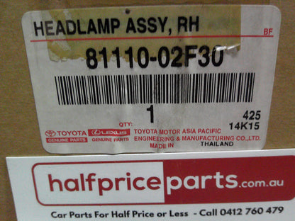 Toyota Corolla Sedan Ascent/SX Genuine Right Hand Front Head Light (Black Tinted) New Part