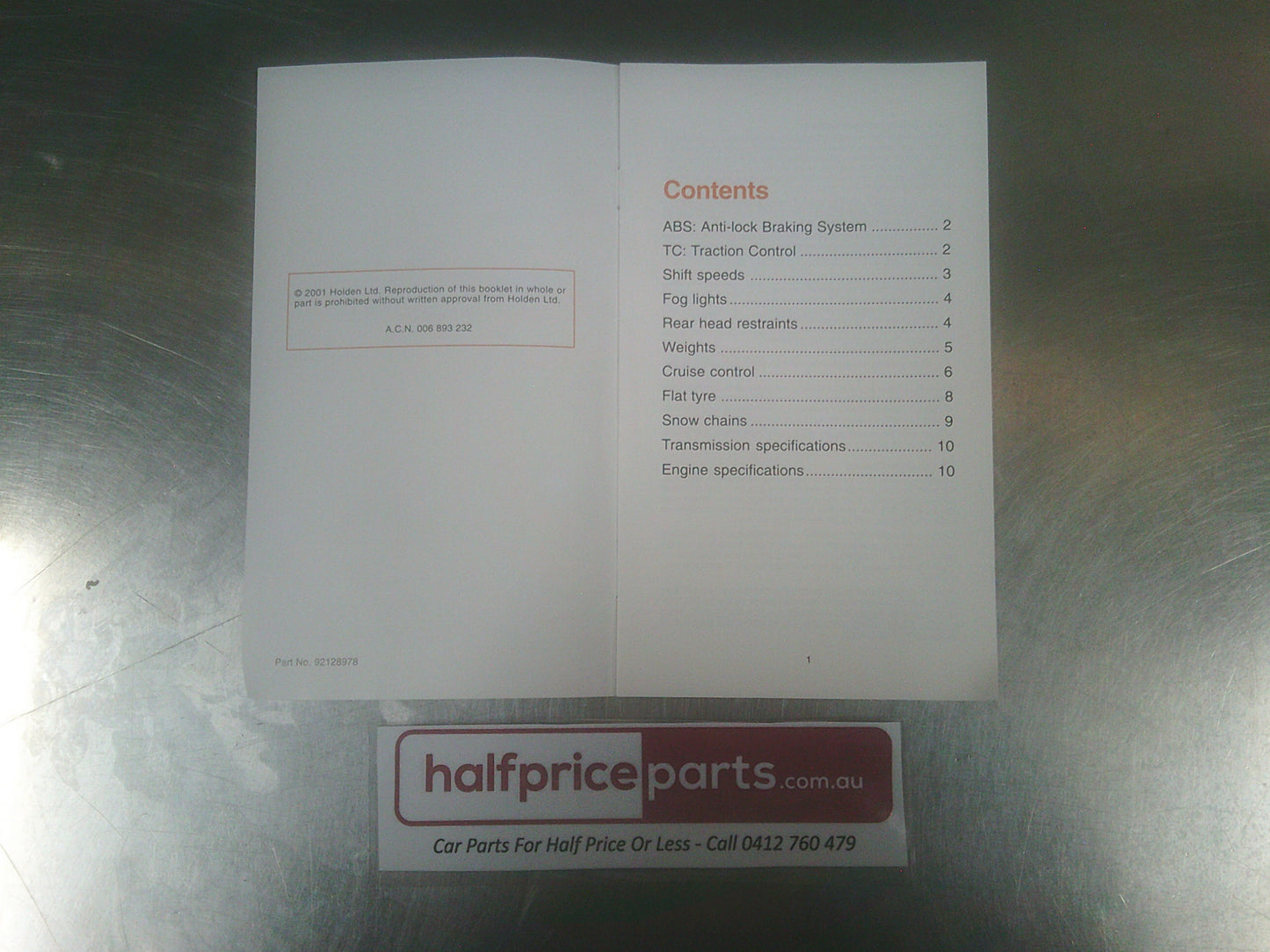 Holden XC Barina SRi Genuine Hand Book Supplement New Part