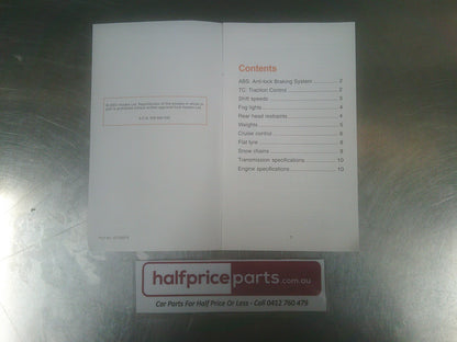 Holden XC Barina SRi Genuine Hand Book Supplement New Part