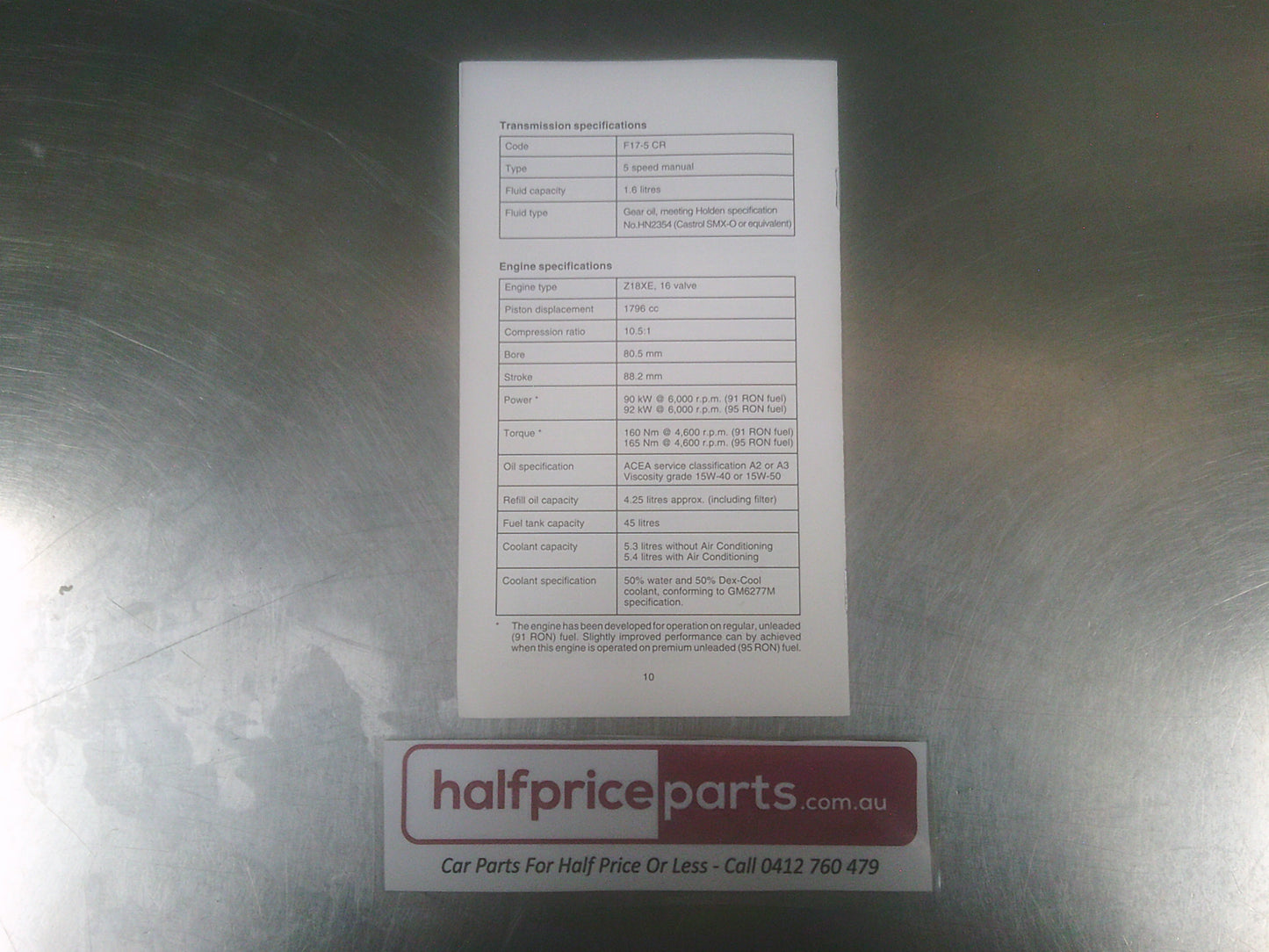 Holden XC Barina SRi Genuine Hand Book Supplement New Part