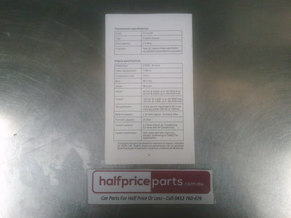 Holden XC Barina SRi Genuine Hand Book Supplement New Part