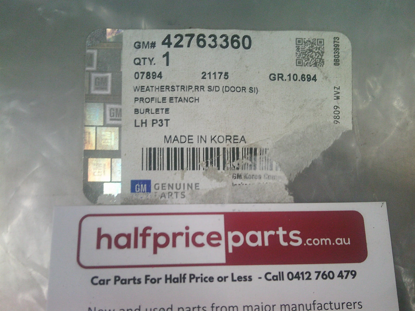 Holden TJ Trax Genuine Left Hand Rear Door Weather Strip Seal New Part